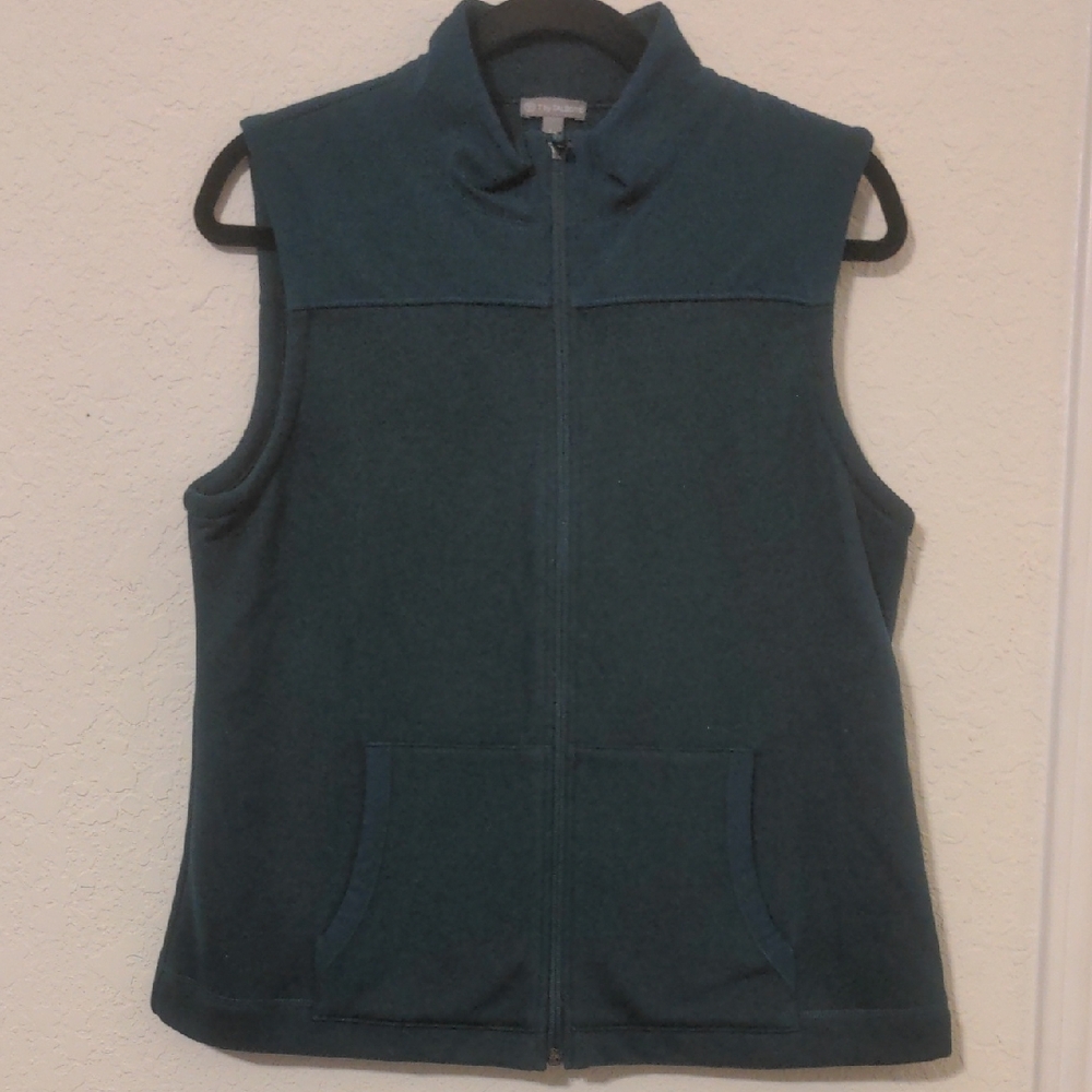 Talbots Women's Teal Sleeveless Fleece Full Zip Vest Size LP